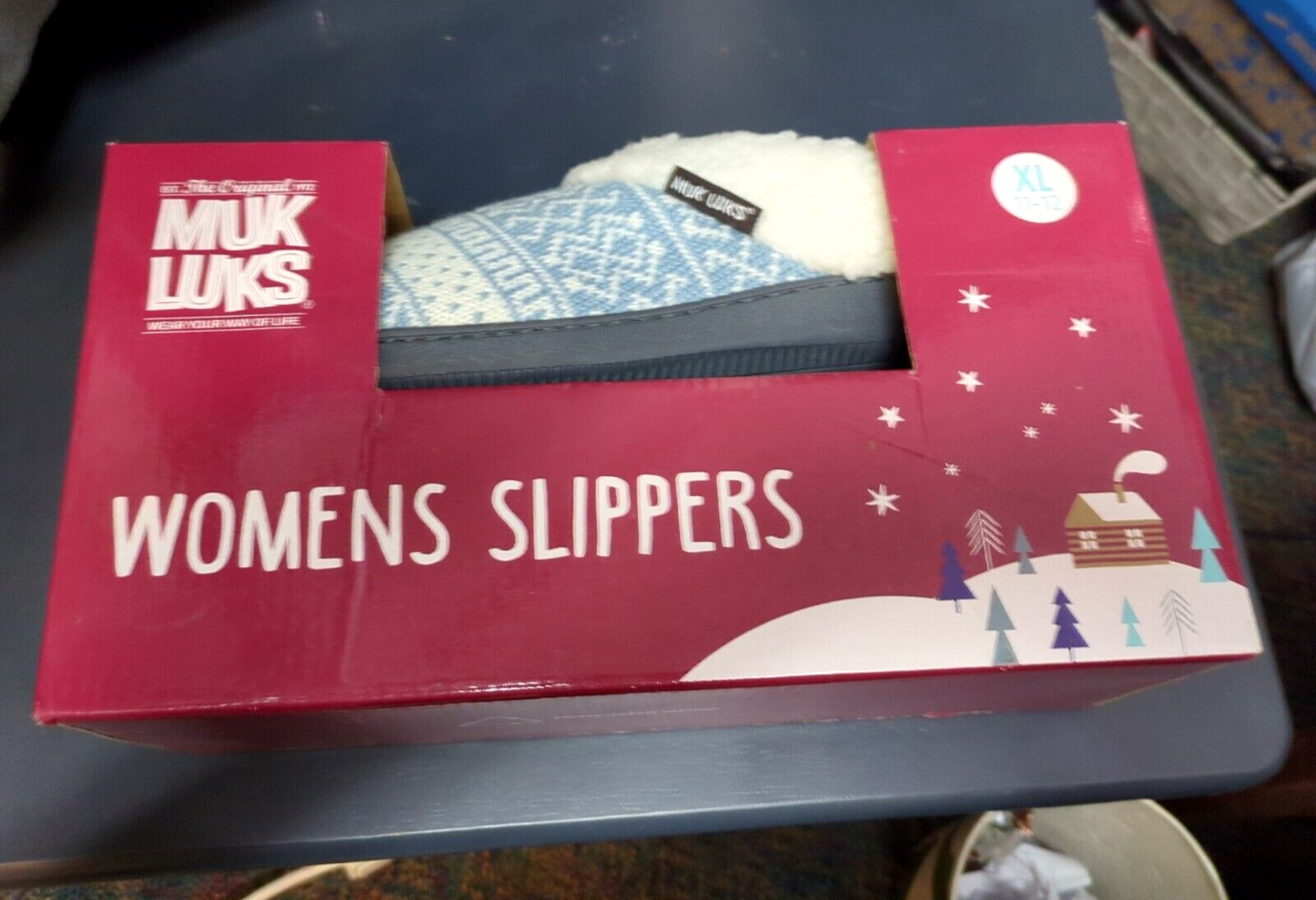 MUK LUK Womens Light Blue Cabin Cozy Slippers Size XL 11-12 New in Box