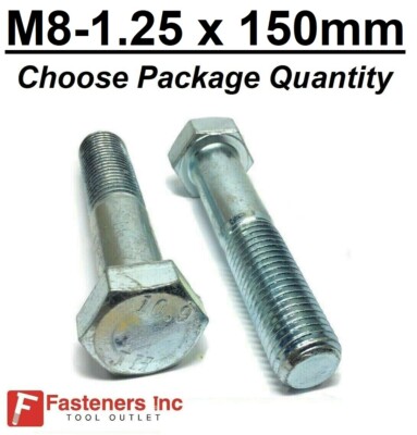 M8-1.25 x 150mm Metric Hex Cap Screws Bolts Zinc Grade 10.9 (Choose Pkg Qty's)