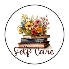 30 SELF CARE ENVELOPE SEALS STICKERS LABELS TAGS 1.5" ROUND BOOKS FLOWERS