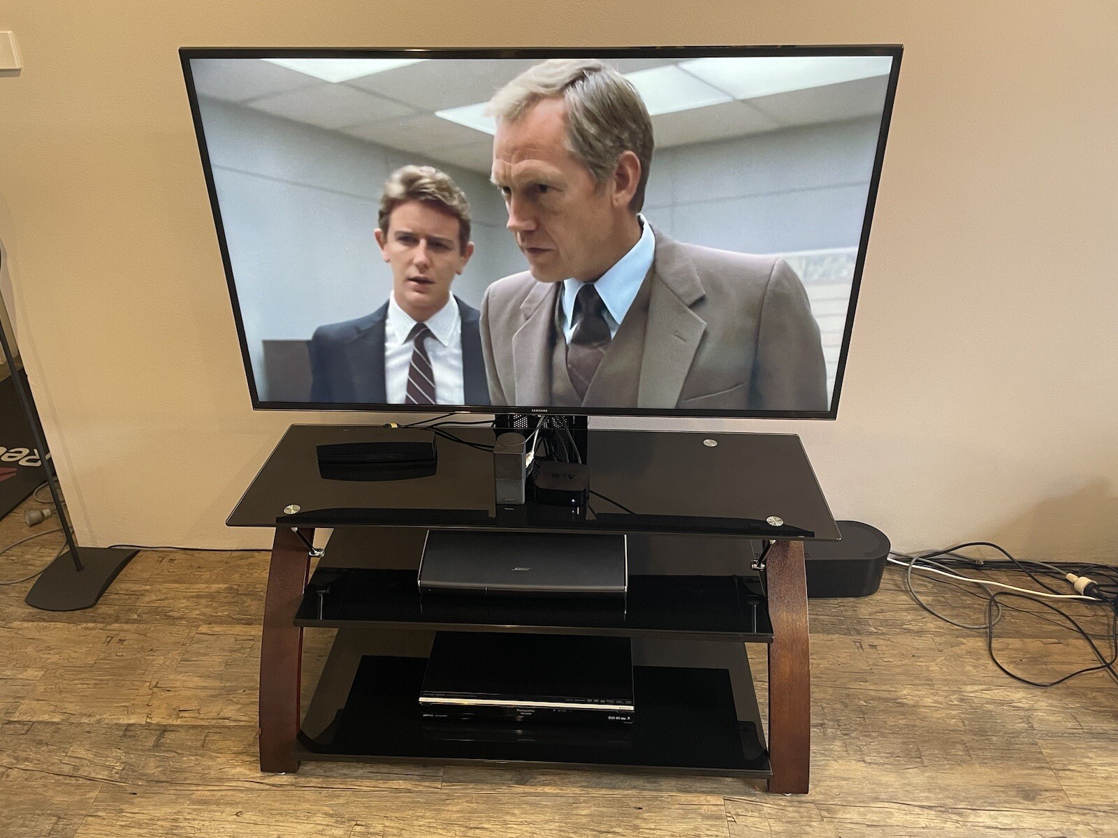 TV Entertainment Unit Brentwood 3 Tiers Tempered Glass TV Stand eBay