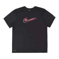 Nike Men's Rashguard Swim Shirt UPF 40+ Stacked Swoosh Black Medium Large XL NWT