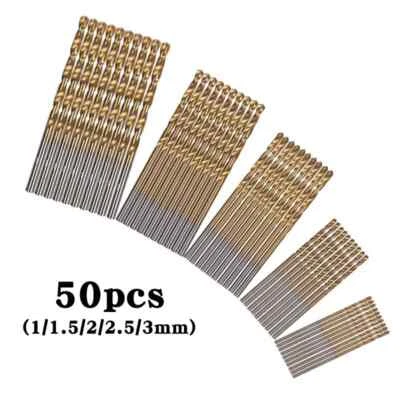 TYCOTO 50 Piece SET of Drill Bits HSS Pro Titanium Coated Steel 1mm 1.5mm 2mm 2.5mm 3mm