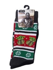 Disney Plus Wars The Mandalorian Grogu Christmas Crew Sock Set 2 Pair NEW 