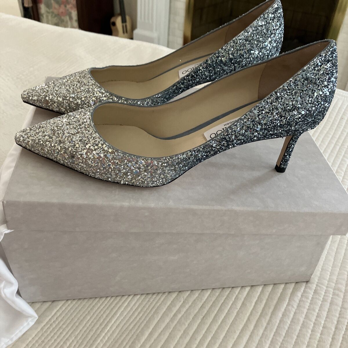 Jimmy Choo Romy 60 Silver & Dusk Blue Glitter Pump sz 40.5 Jimmy Choo Romy 60 Silver & Dusk Blue Glitter Pump sz 40.5