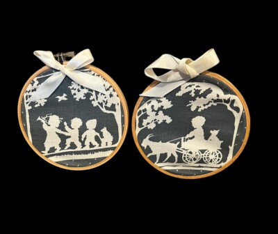 Vintage Hoop Wall Decor Fabric Silhouettes Kids Room Nursery - Set of 2