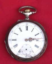 French Sterling Silver Pocket Watch Jewels Movement Enamel Dial 1900