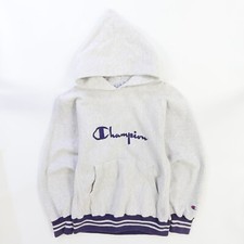 Vintage Champion Reverse Weave Spell Out Sweatshirt Hoodie Size Medium Gray 90s