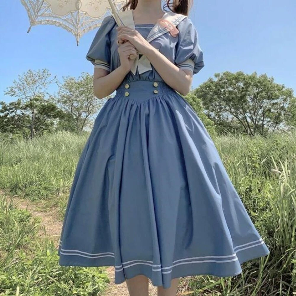 Girls Preppy Style Sailor Collar Lolita Dress Japanese JK Bow