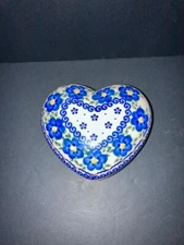 Blue Rose Polish Pottery Heart Box