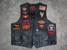 Men's HOT LEATHERS Snap Button Leather Vest 52 BLACK w/Patches USA-HARLEY-TRUMP