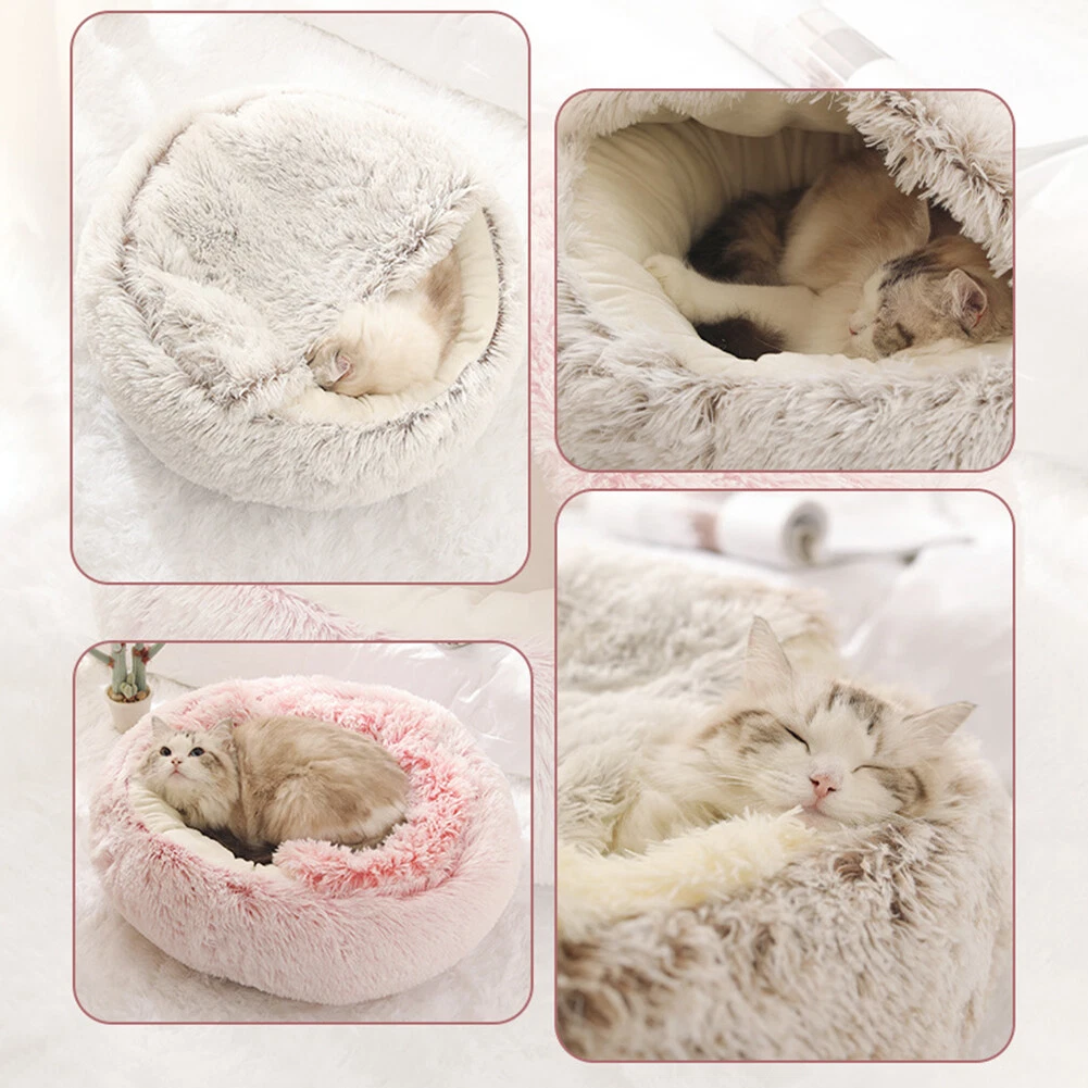Pet Dog Cat Bed Round Plush Kitten Warm Soft Sleeping Nest Igloo Cave Mat House  - Picture 6 of 23