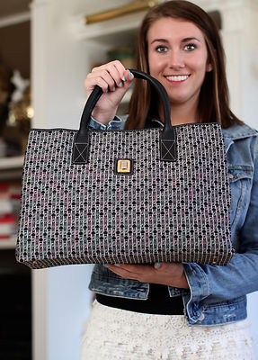 JUDITH LEIBER CANVAS SIGNATURE MONOGRAM SATCHEL LARGE CARRYALL TOTE TRAVEL