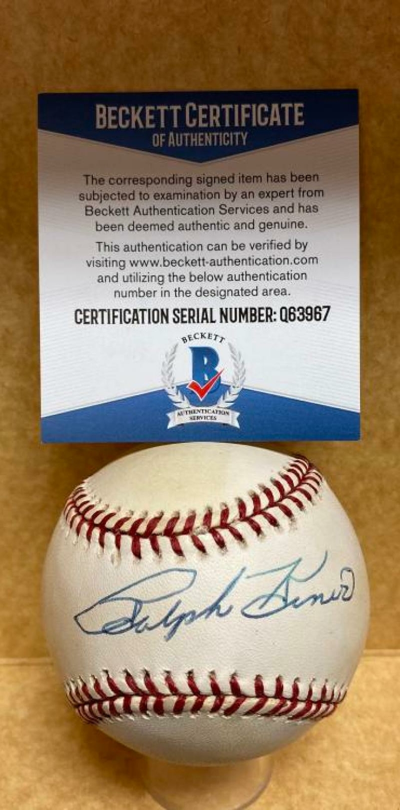 Professional Player Autographed Signed RALPH KINER PIRATES/CUBS VINTAGE TONED AUTO N.L. BASEBALL BECKETT Q63967 