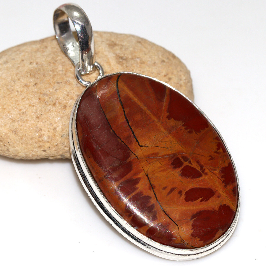 925 Silver Plated Noreena Jasper Ethnic Pendant Jewelry Size 2.2