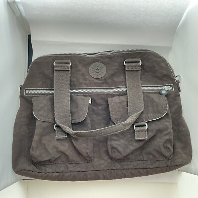 Kipling Large Laptop Tote Bag Dark Brown Front Pockets
