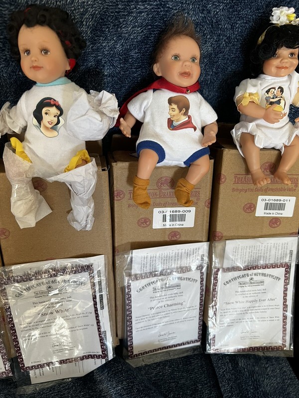 Ashton Drake Disney Snow White, Prince Charming Porcelain Babies W/coa