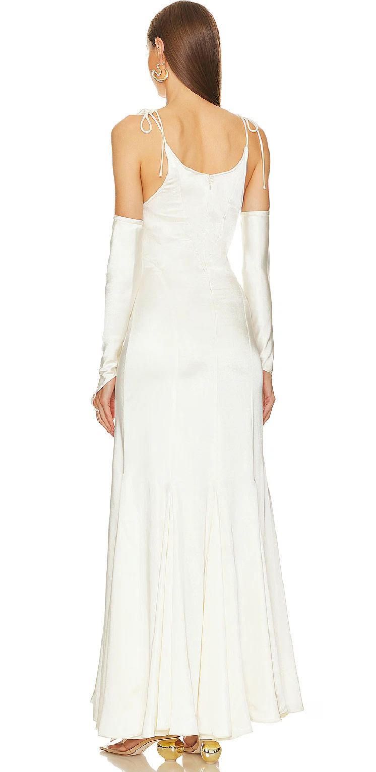 OFF WHITE Abito da sposa nuovo cult Gaia Nassia bianco sporco raso US 4
