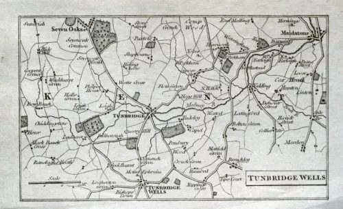 tunbridge wells,maidstone,kent antique copper engraved vintage map 1804 image 1