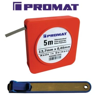 PROMAT/TEC Fühlerlehrenband 5m Federbandstahl 0,01 bis 1,00mm Messband / Halter