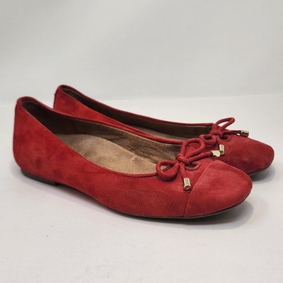Vionic Klara Red Suede Flats Women Size 7.5 Slip On Comfort Shoes Arch Support