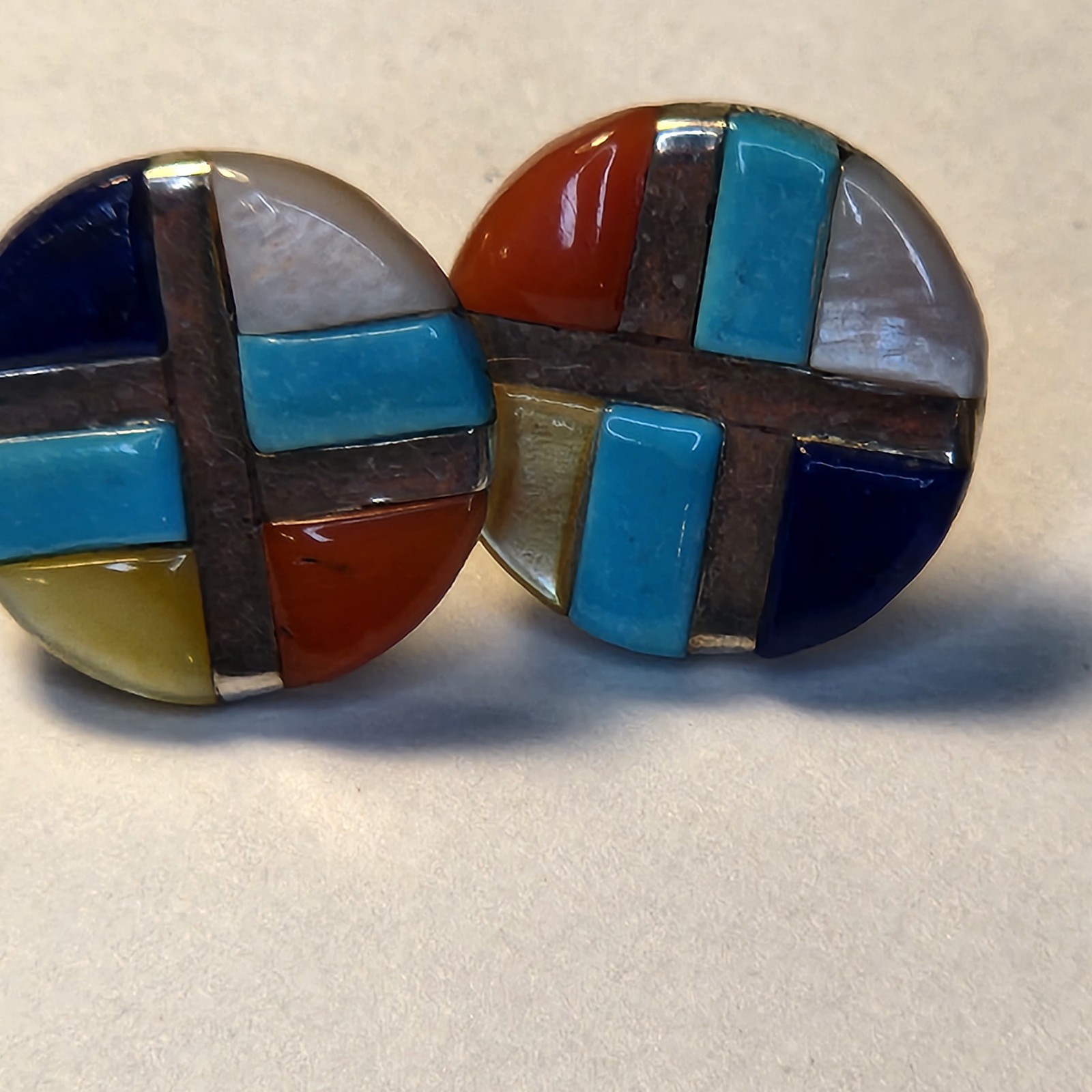 native american Zuni button sterling silver geome… - image 2