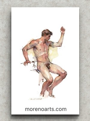 Original Watercolor Painting Male Figure Portrait Book Page  (5.5 × 8.5 inches)