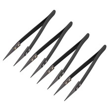 Precision Ceramic Tweezer Non-Conductive Anti-Static Straight Pointed Black 4Pcs