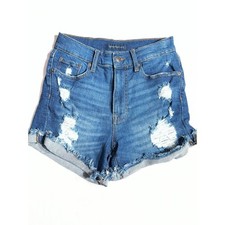 Aeropostale Womens Mom Shorts Medium Wash Distressed Denim High Waisted Size 2