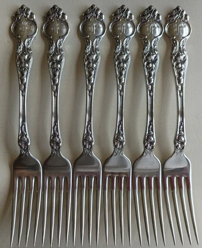 6 Beautiful Wallace "Violet" Sterling Silver Regular Forks 7 1/8" mono Flatware
