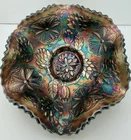 Indiana Glass Style Lotus Blossom Vtg Carnival Glass Footed Bowl 6”  Iridescent