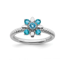 Solid Sterling Silver Stackable Expressions Blue Topaz Ring 6
