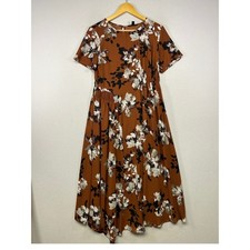Boho Cottagecore Simply Vera Vera Wang Women M Rust Floral Smocked Midi Dress