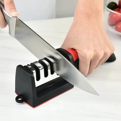 Multi-Function Knife Sharpener 4 Slot Kitchen Sharpening Tool Handheld Black