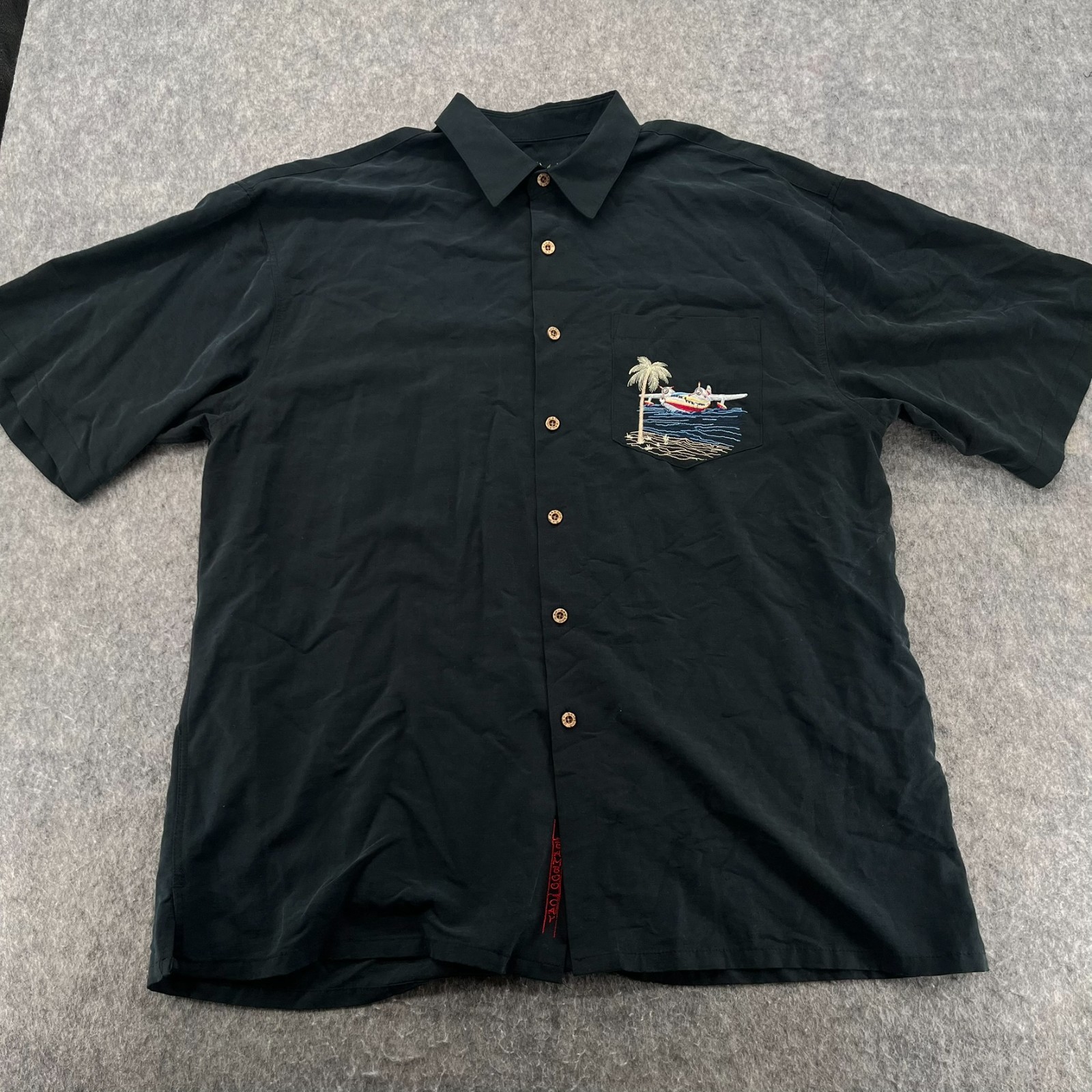 Bamboo Cay Mens Santa's Catch Of The Day Embroidered Shirt Black XL