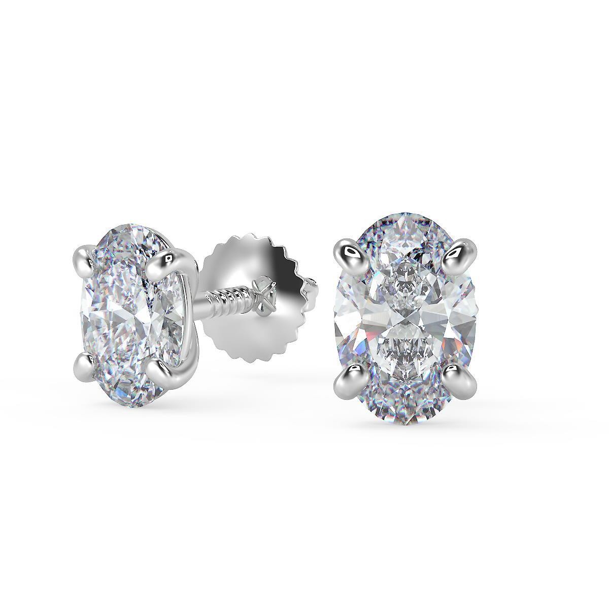 3.58 Ct Oval Cut Stud Diamond Earrings VS2 D Screw Back White Gold 14k