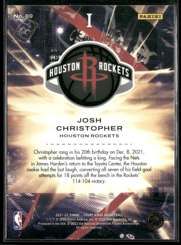 Josh Christopher 2021-22 Panini Court Kings Rookie #89 - Image 2 of 2