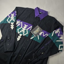 Brooks Dunn Shirt Mens 17x35 Black/Purple Aztec Western Button Rodeo NWT