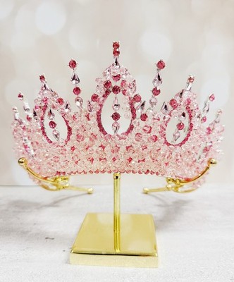 Wedding Crown, Pink Crystal Crown, Bridal Jewelry, Silver Bridal Headpiece Women Bride Wedding Beige Pink Silver Crystal Rhinestone  main image 4