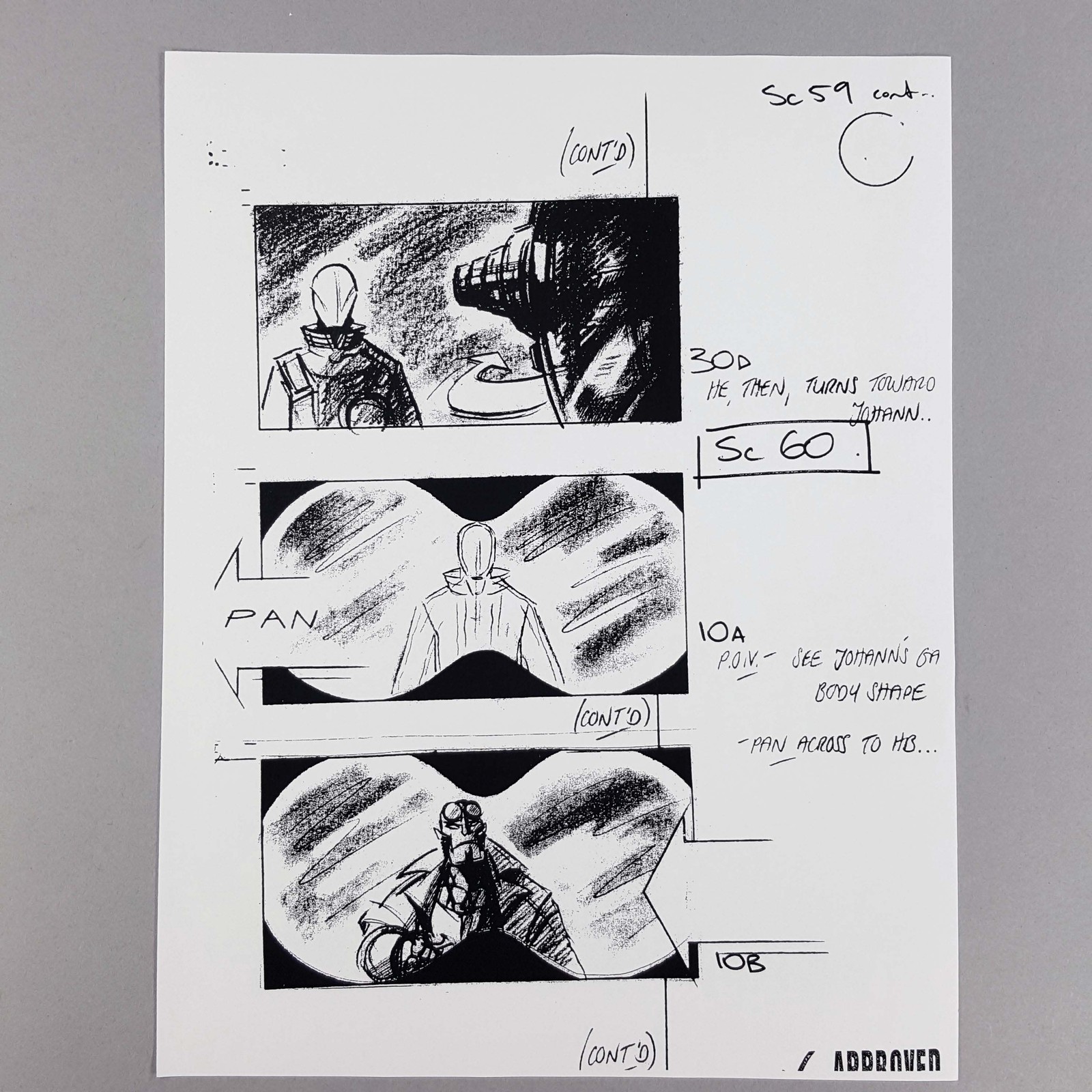 Hellboy 2 Storyboard Sc59-60 Johann Kraus POV Pan to Hellboy Original COA