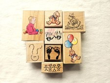 8 Baby, Children Wood Mount Rubber Stamps- Newborn Shower- Birth Announcements