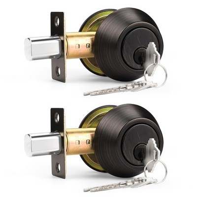 Probrico Oil Rubbed Bronze Round Double Cylinder Deadbolt Lock, Keyed Both Side