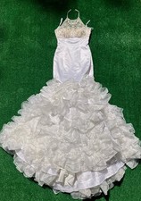 Sherri Hill Sleeveless Embellished Ivory White Ruffle Train Bridal Wedding Dress