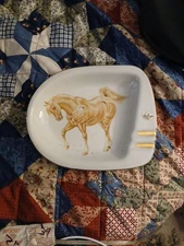 Norleans Japan Ashtray Golden Prancing Horse White Blaze Socks