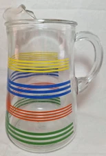Vtg MCM Rainbow Striped Clear Glass Pitcher w/ Ice Lip 8 Cups 2 Qt No Wear 38L