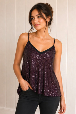 Express women's sequined tank Top purple black size M