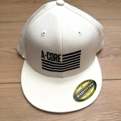 Flexfit 210 Fitted Cap A-CORE Logo Cream Flat Bill Hat 7 1/4 - 7 5/8 NEW