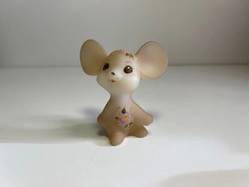 FENTON ART GLASS ~ SATIN MOUSE FIGURINE ~ HAND PAINTED BY V. GHERKE