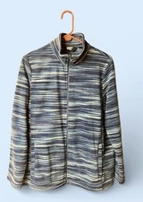 Lands' End Women s XL Sz 18 Full Zip Fleece Jacket Pockets Blue Stripes Active