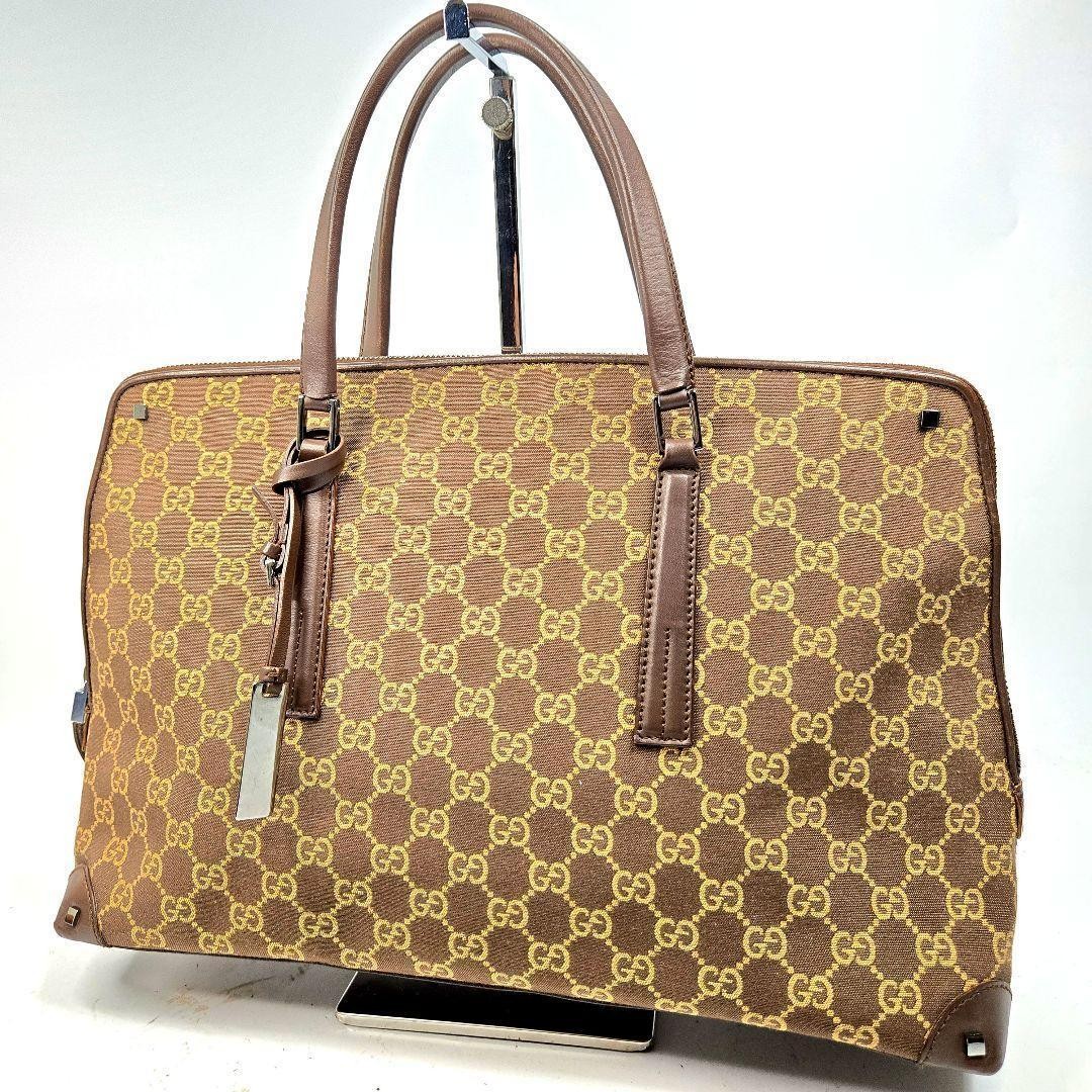 Gucci GG Canvas Leather Stud Tote Bag Large Capacity Pre-Owned