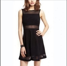 Express Black Sheer Panel Skater Dress SMALL